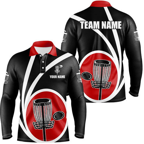 Customized Black Red Mens Disc Golf Polo Shirts Cool Disc Golf Shirt For Male Team Disc Golf Gifts LDT1244