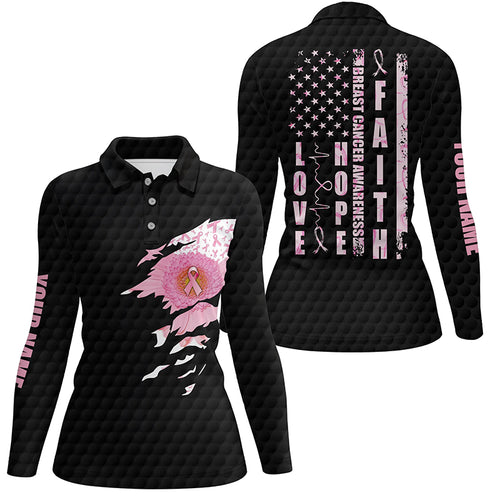Faith Hope Love Flower Breast Cancer Awareness Womens Polo Shirts American Flag Golf Tops LDT0261