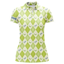 Load image into Gallery viewer, Golf Pattern With Balls Green Argyle Womens Polo Shirt Custom Golf Shirts For Women Golf Gift LDT0571