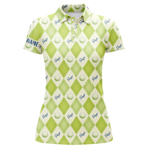 Golf Pattern With Balls Green Argyle Womens Polo Shirt Custom Golf Shirts For Women Golf Gift LDT0571