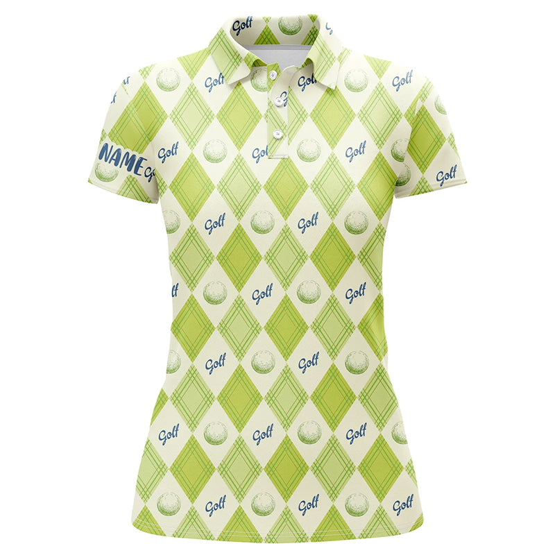 Golf Pattern With Balls Green Argyle Womens Polo Shirt Custom Golf Shirts For Women Golf Gift LDT0571