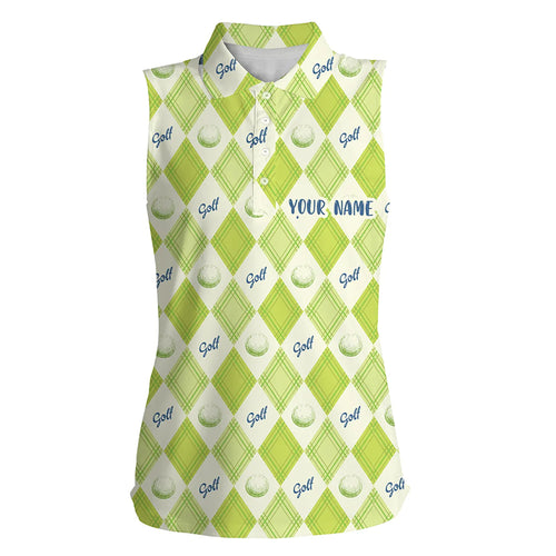 Golf Pattern With Balls Green Argyle Womens Sleeveless Polo Shirt Custom Golf Shirts For Women LDT0571