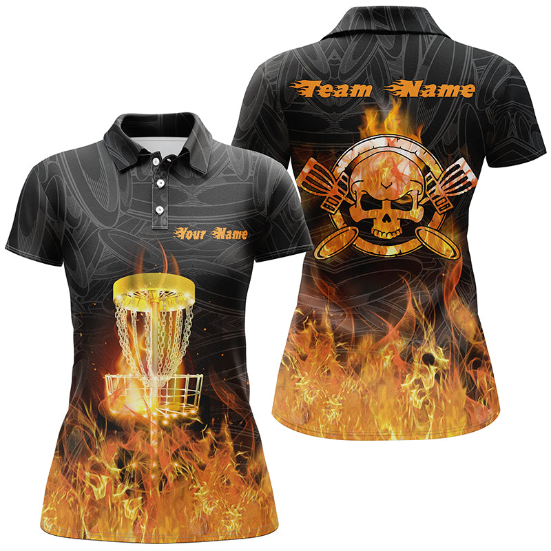 Fire Flame Disc Golf Polo Shirt Custom Orange Skull Disc Golf Shirts For Women Golf Gifts LDT0905