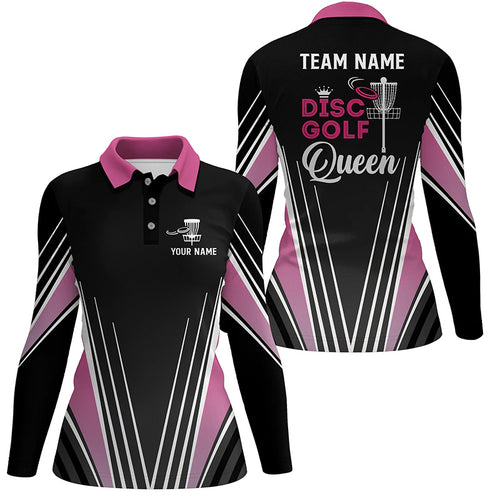 Disc Golf Queen Black & Pink Polo Shirts Customized Cool Disc Golf Tops For Women Golf Gifts LDT0909