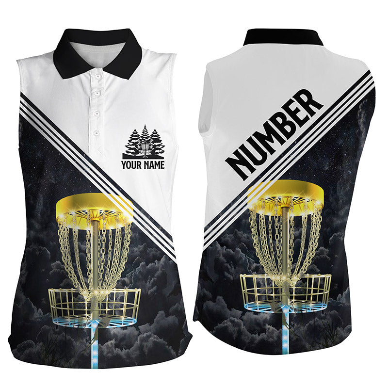 Womens Sleeveless Disc Golf Polo Shirt Golden Disc Golf Basket, Custom Disc Golf Shirts For Women LDT0090
