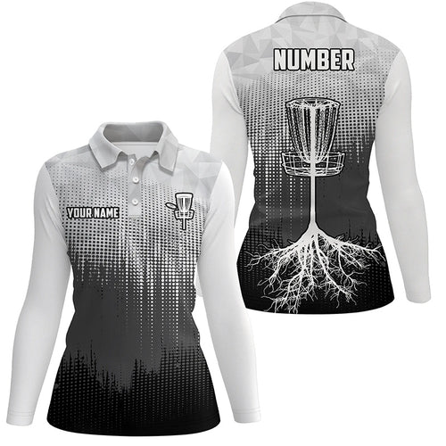 Black&White Womens Disc Golf Polo Shirts Custom Disc Golf Basket Personalized Disc Golf Gifts LDT1323