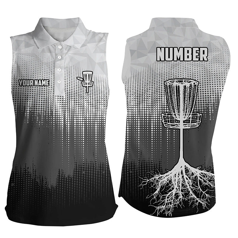 Black & White Disc Golf Womens Sleeveless Polo Shirts Custom Disc Golf Basket Personalized Golf Gifts LDT1323