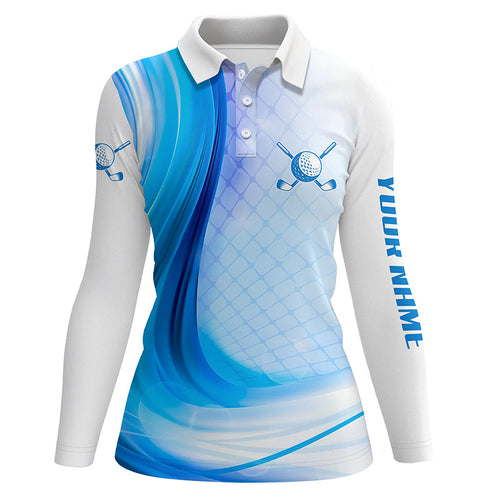 Blue Light Twinkle Womens Golf Polo Shirts Custom Name Golf Shirts For Women Golfing Gifts LDT1324