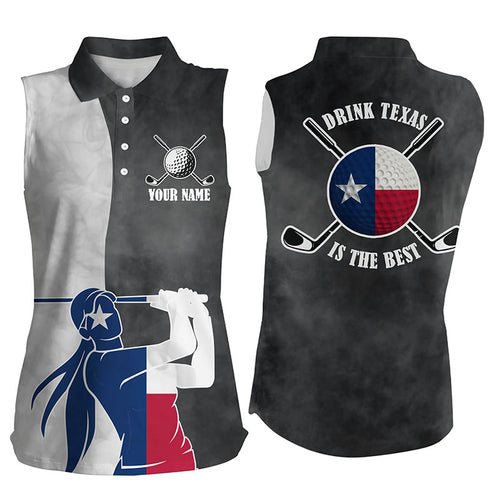 Texas Flag Womens Sleeveless Golf Shirts, Black And White Patriotic Golf Shirts For Women, Golf Gifts LDT0096