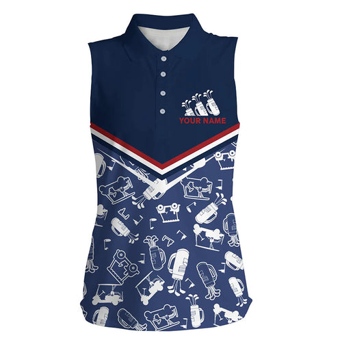 Womens Sleeveless Golf Polo Shirts Custom Name Navy Golf Seamless, Personalized Golf Shirts For Women LDT0102