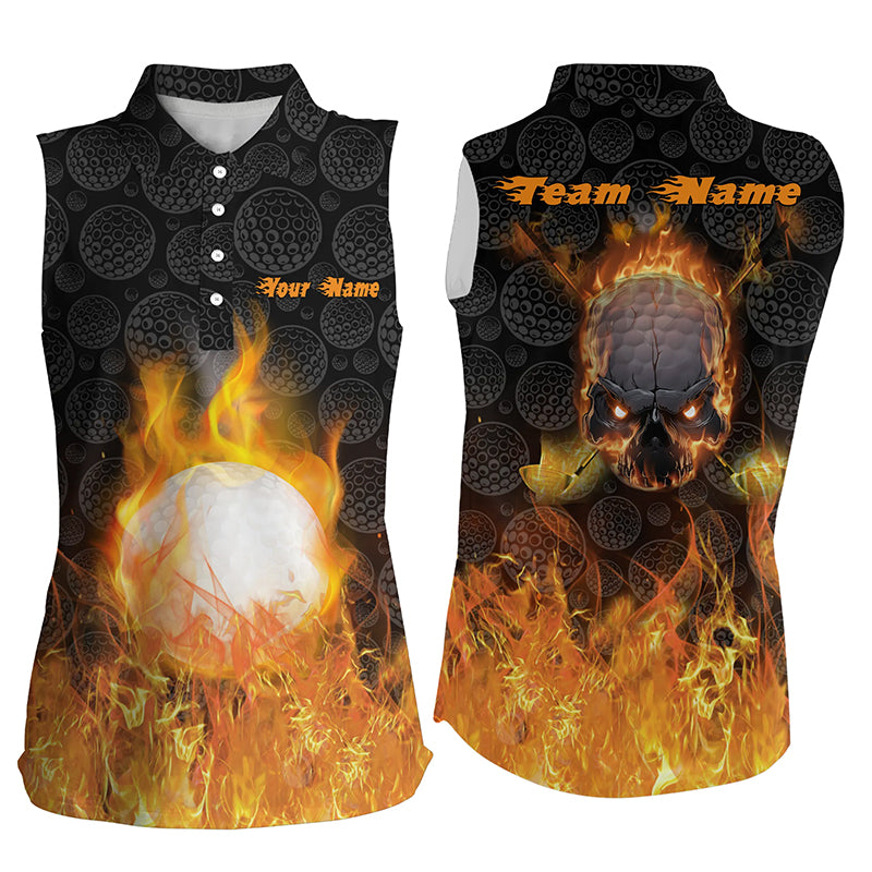Womens Fire Flame Golf Sleeveless Polos Custom Orange Skull Golf Shirts For Women Best Golf Gifts LDT0175