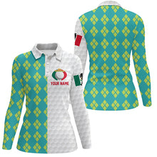 Load image into Gallery viewer, Blue Yellow Argyle Pattern Mexican Flag Golf Polo Shirts Patriotic Golf Shirts For Women LDT0433