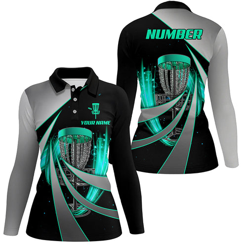 Green Black Personalized Disc Golf Polos Custom Disc Golf Basket Shirts For Women Golf Gifts LDT1401