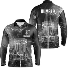 Load image into Gallery viewer, Thunder Lightning Black Grey Mens Disc Golf Polo Shirts Customized Disc Golf Shirts For Men LDT0486