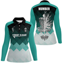 Load image into Gallery viewer, Turquoise Geometric Pattern Womens Disc Golf Polo Shirt Personalized Disc Golf Tops For Women LDT1010