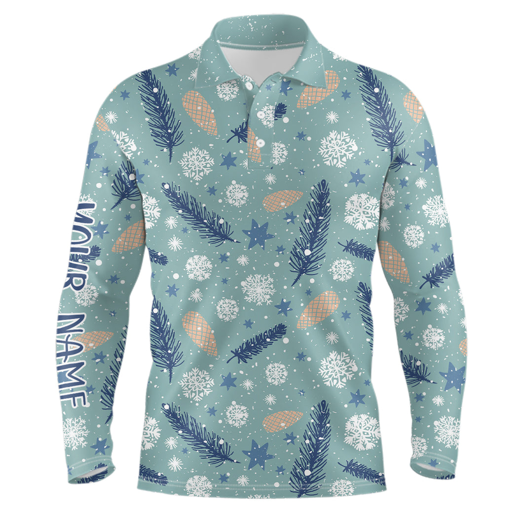 Blue Christmas Snowflakes Mens Golf Polo Shirt Xmas Golf Shirts For Men Personalized Golf Tops LDT1021