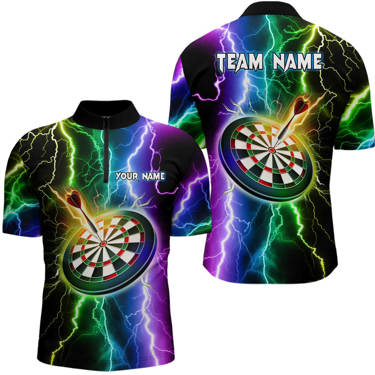 Colorful Thunder Lightning Darts Quarter Zip Shirt Custom Darts Shirt For Men Dart Jerseys LDT1439