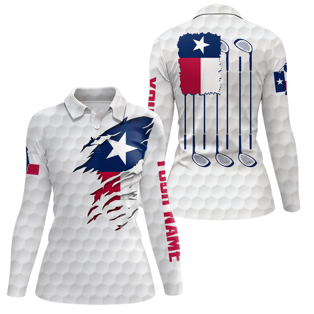 Retro Texas Flag White Golf Pattern Polo Shirt Patriotic Golf Shirts For Women Golf Gifts LDT0495