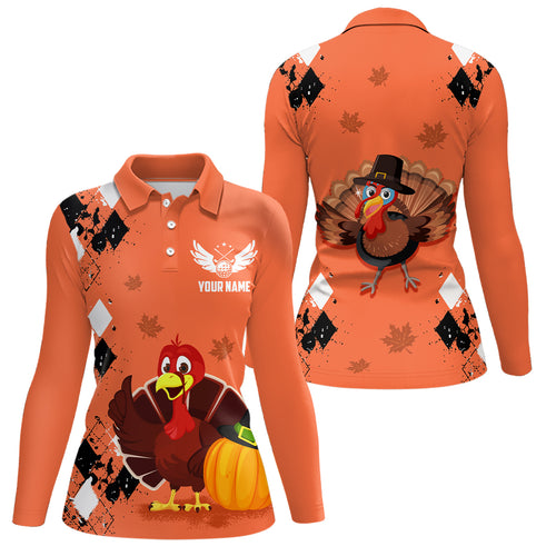 Turkey Bird Thanksgiving Golf Polo Shirt Argyle Orange Custom Women Golf Tops Cool Golf Gifts LDT0839