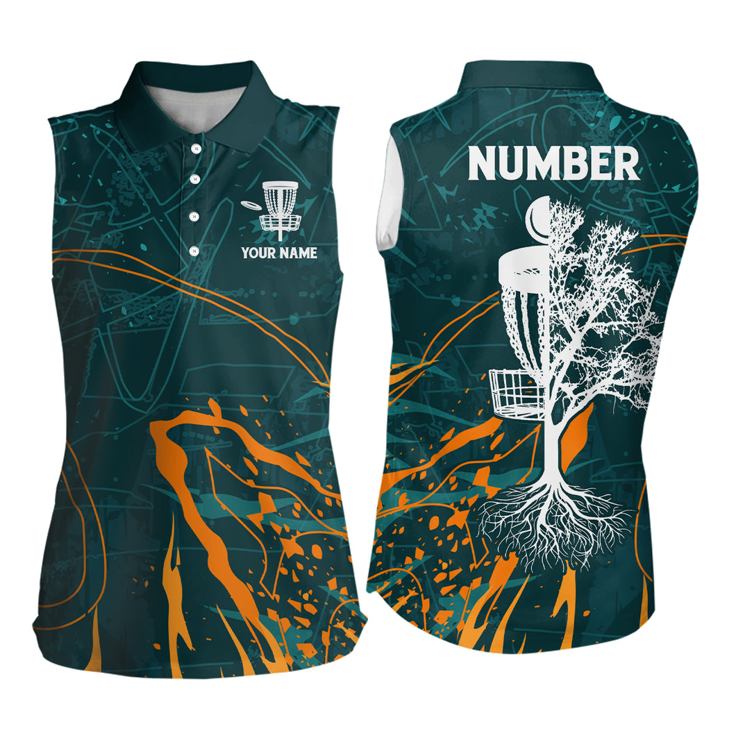 Personalized Disc Dude Disc Golf Women Sleeveless Polo Shirt Custom Green Orange Women Disc Golf Tops LDT0846