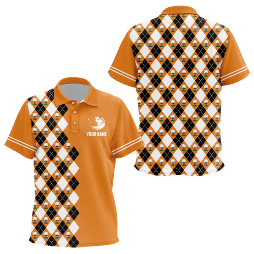 Orange Argyle Pattern Kids Golf Polo Shirts Personalized Unisex Cool Golf Shirts For Kid Golf Gifts LDT0544