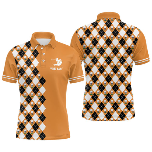 Orange Argyle Pattern Mens Golf Polo Shirts Personalized Cool Golf Shirts For Men Golf Gifts LDT0544