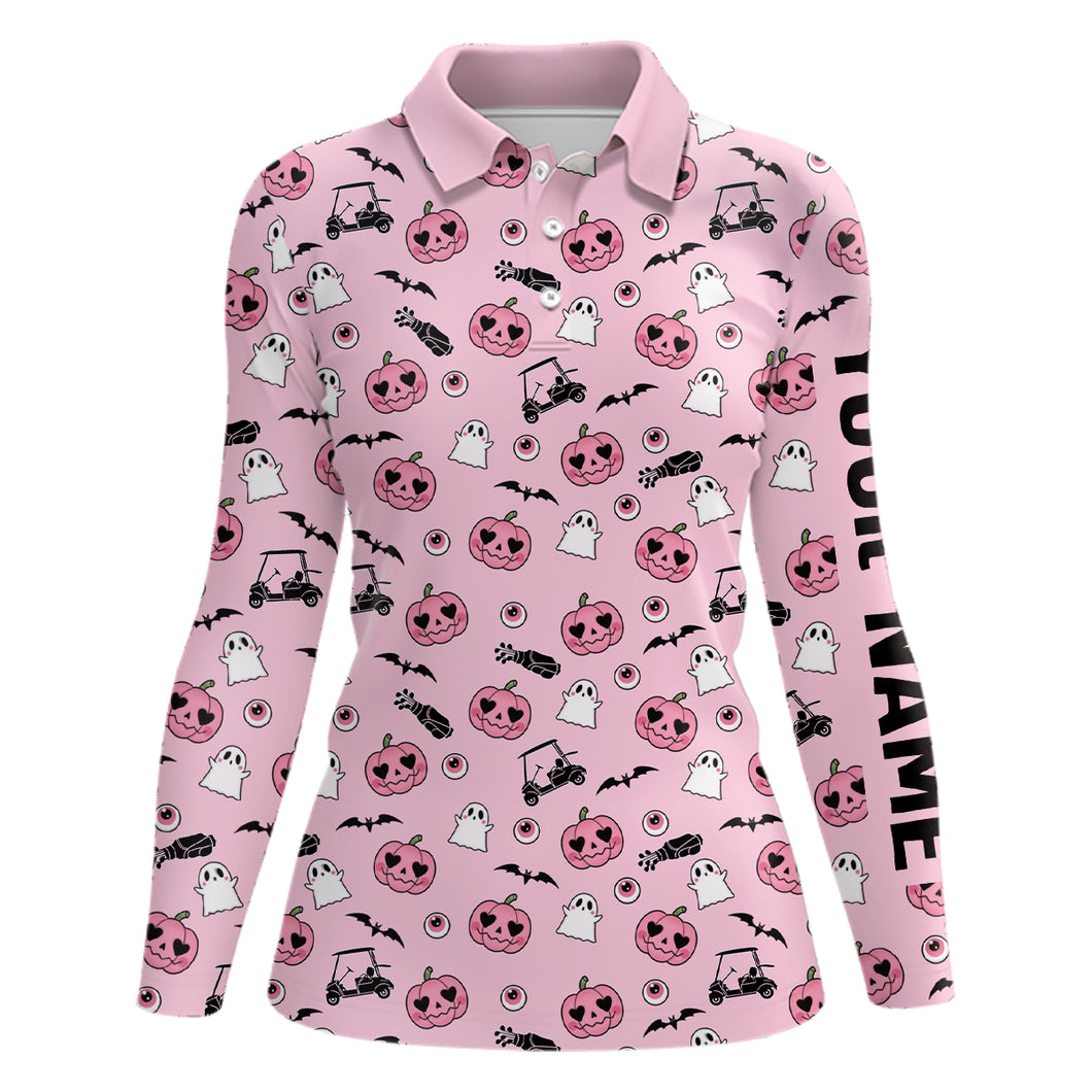 Pink Halloween Womens Golf Polo Shirts Custom Golf Shirts For Women Cute Halloween Golf Gifts LDT0548