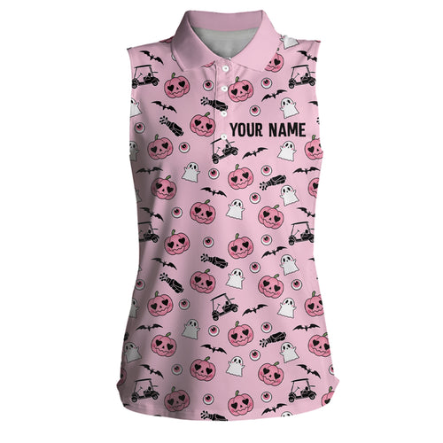 Pink Halloween Womens Sleeveless Polo Shirt Custom Golf Shirts For Women Cute Halloween Golf Gifts LDT0548
