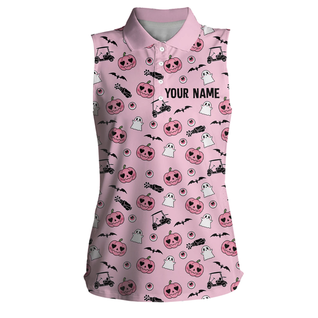 Pink Halloween Womens Sleeveless Polo Shirt Custom Golf Shirts For Women Cute Halloween Golf Gifts LDT0548