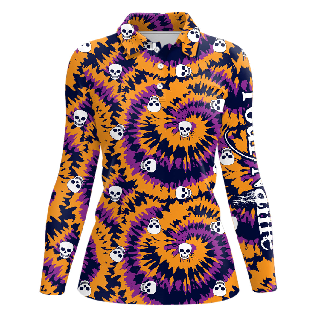 Halloween Crazy Skull Golf Polo Shirt Funny Tie Dye Print Halloween Golf Shirts For Women LDT0556