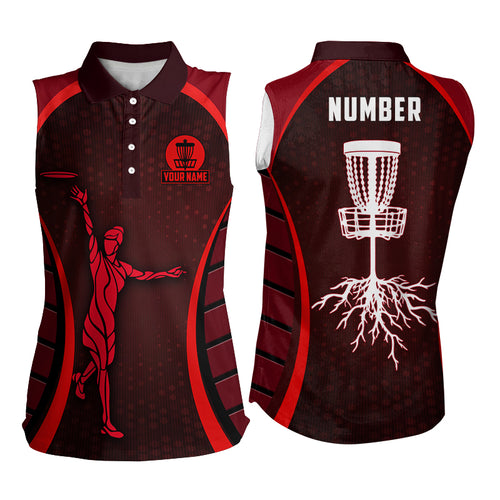 Red Womens Sleeveless Golf Shirts, Custom Cool Golf Shirt Disc Golf Shirts For Women, Cool Golf Gifts LDT0059