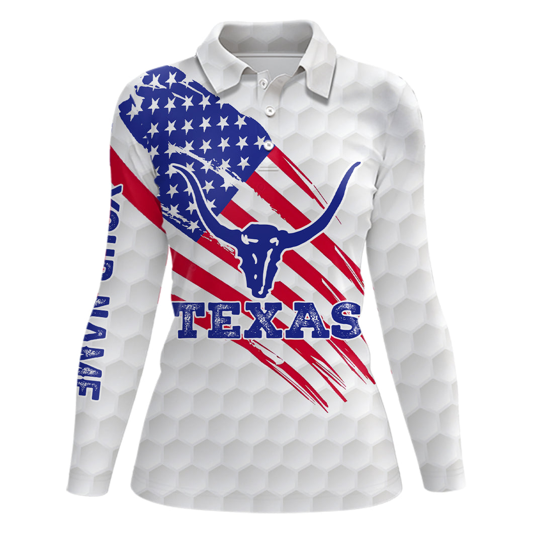 Texas Flag Longhorn Womens Golf Polo Shirts Custom Patriotic Golf Shirts For Women Golf Gifts LDT0258