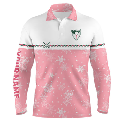 Winter Snowflakes Pink Christmas Golf Mens Polo Shirt Custom Cute Golf Gifts For Men Golf outfit LDT0866