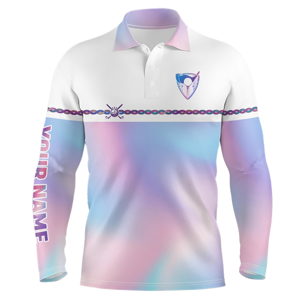 Personalized Mens Golf Polo Shirt Custom Gradient Pastel Rainbow Golf Shirts For Men Golf outfit LDT0867
