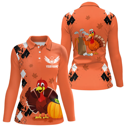 Turkey Bird Thanksgiving Golf Polo Shirt Argyle Orange Custom Women Golf Tops Cool Golf Gifts LDT0871