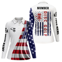 Load image into Gallery viewer, American Flag Womens Disc Golf Polo Shirt Custom Patriotic Disc Golf Tops For Women Golf Gift LDT1073