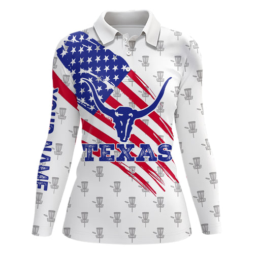 Texas Flag Longhorn Disc Golf Polo Shirts Custom Patriotic Golf Shirts For Women Golf Gifts LDT0267