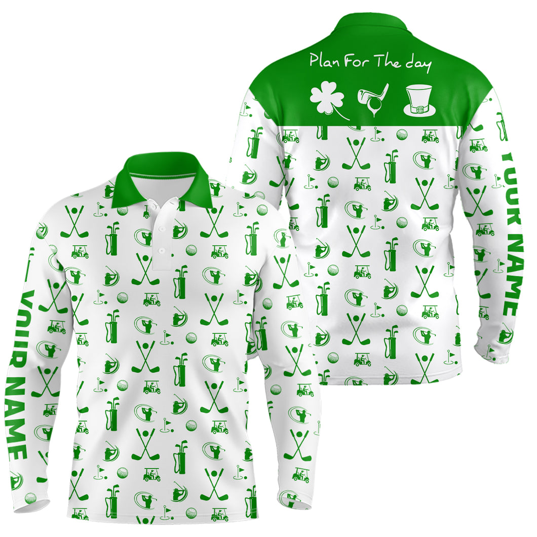 Green White Plan For The Day Golf Icon St Patrick Day Mens Golf Polo Shirt Custom Golf Shirts For Men LDT1279