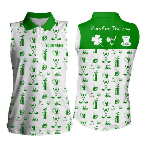 Green White Womens Sleeveless Polo Shirt Plan For The Day St Patrick Day Custom Golf Shirts For Women LDT1279