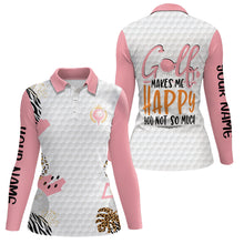 Load image into Gallery viewer, Golf Makes Me Happy Pink White Golf Polos Custom Leopard Pattern Cute Golf Tops For Women LDT0892