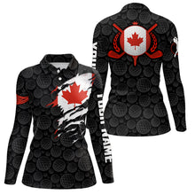 Load image into Gallery viewer, Crack Canada Flag Black Golf Pattern Polo Shirt Maple Leaf Patriotic Golf Shirts For Women LDT0275