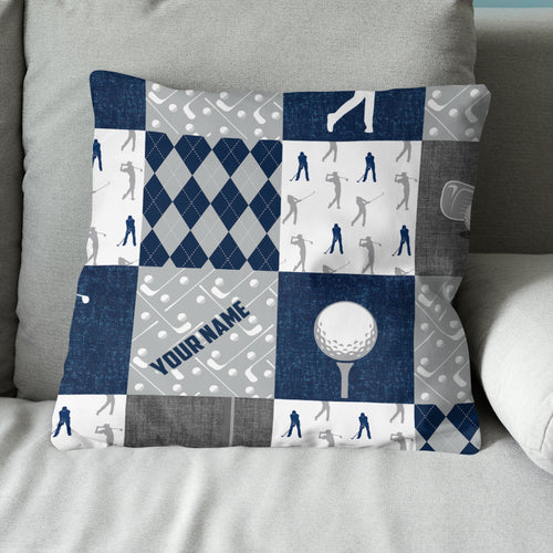 Navy Grey Argyle Pattern Custom Golf Pillow Personalized Golfing Gifts LDT1087