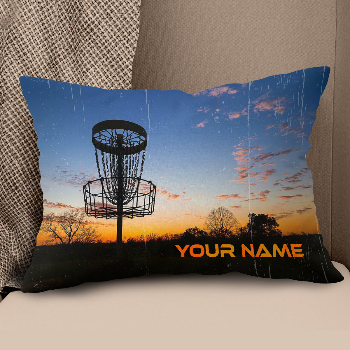 Sunset Disc Golf Basket Custom Name Pillow Personalized Disc Golf Gifts LDT1109