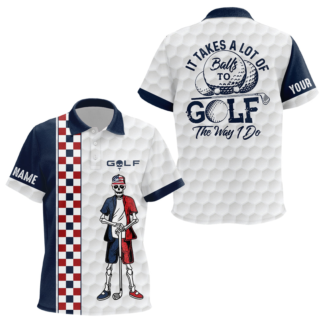 Customized Kids Skull Golf Polo Shirts Checkerboard Funny Golf Shirts For Kid, Crazy Golf Gifts LDT0296