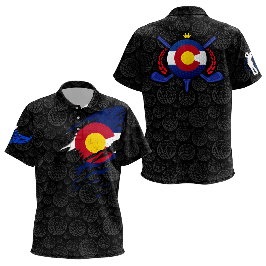 Crack Colorado Flag Black Golf Pattern Kids Polo Shirt Custom Patriotic Golf Shirts For Kid LDT0327