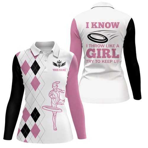 Pink Argyle Pattern Disc Golf Polo Shirts Custom Disc Golf Shirts For Women Cool Golf Gifts LDT0910