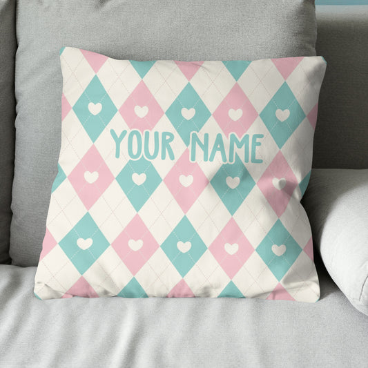 Argyle Pattern With Hearts Custom Cute Throw Pillow Personalized Gifts LDT1126