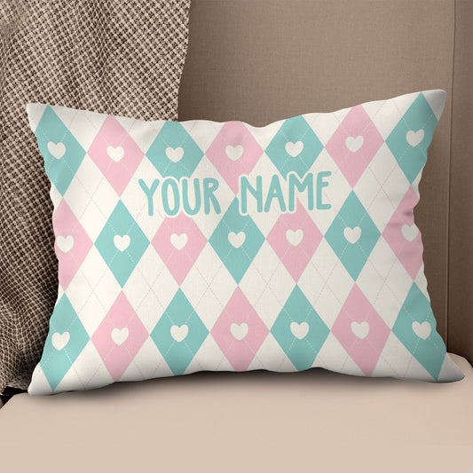 Argyle Pattern With Hearts Custom Cute Throw Pillow Personalized Gifts LDT1126