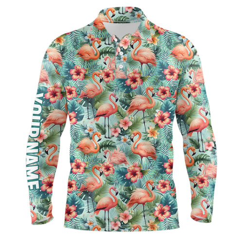 Pink Flamingo Tropical Mens Golf Polo Shirts Custom Name Golf Shirts For Men Golf Gifts LDT1308