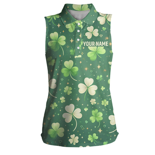 Green Clover St Patrick Day Womens Sleeveless Polo Shirts Womens Golf Tops Personalized Golf Gifts LDT1314